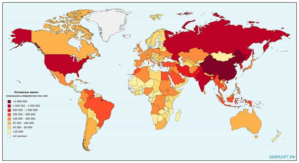 Карта численности военнослужащих в мире