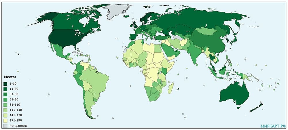 Карта стран по легкости ведения бизнеса