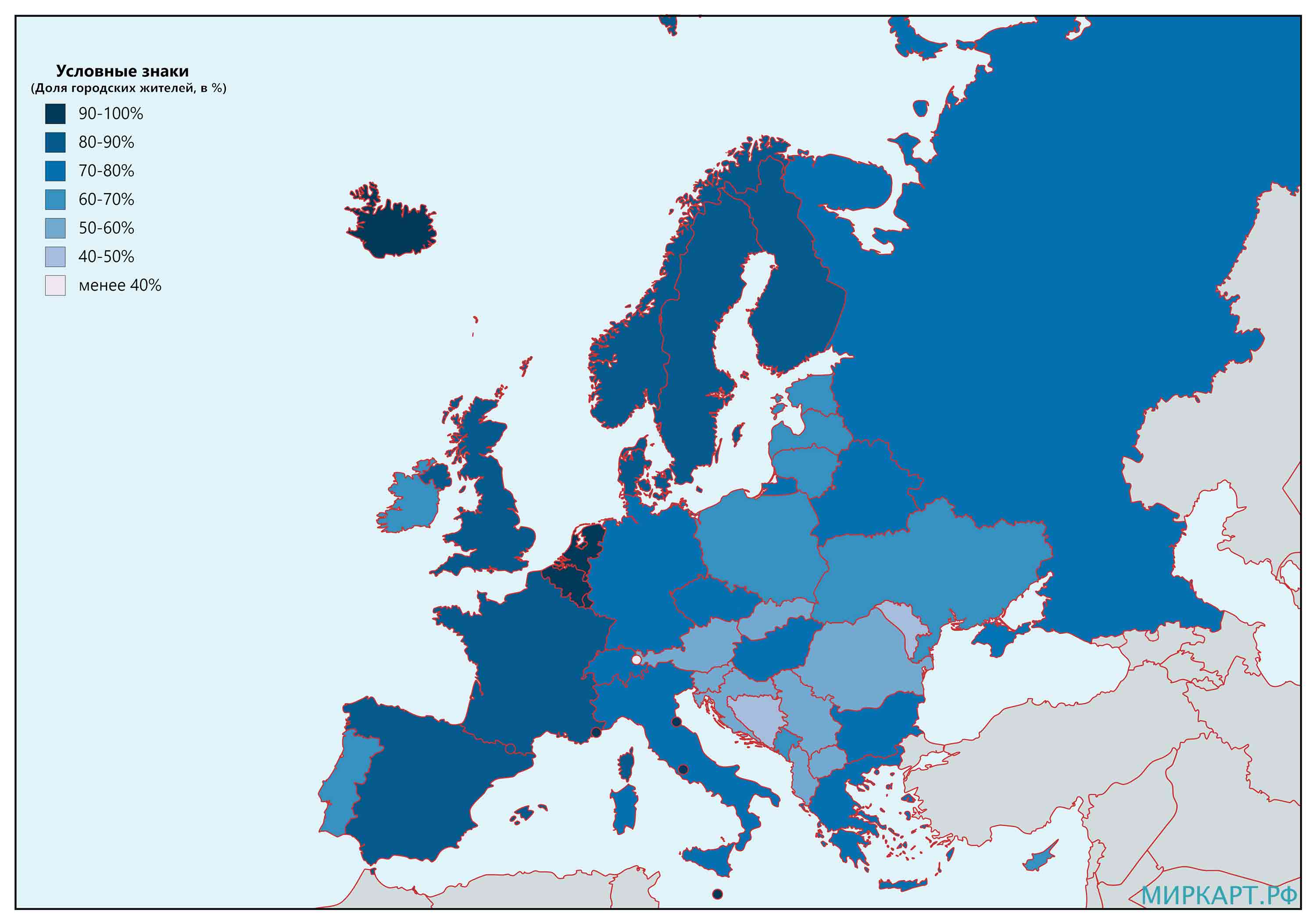 Карта урбанизации Европы