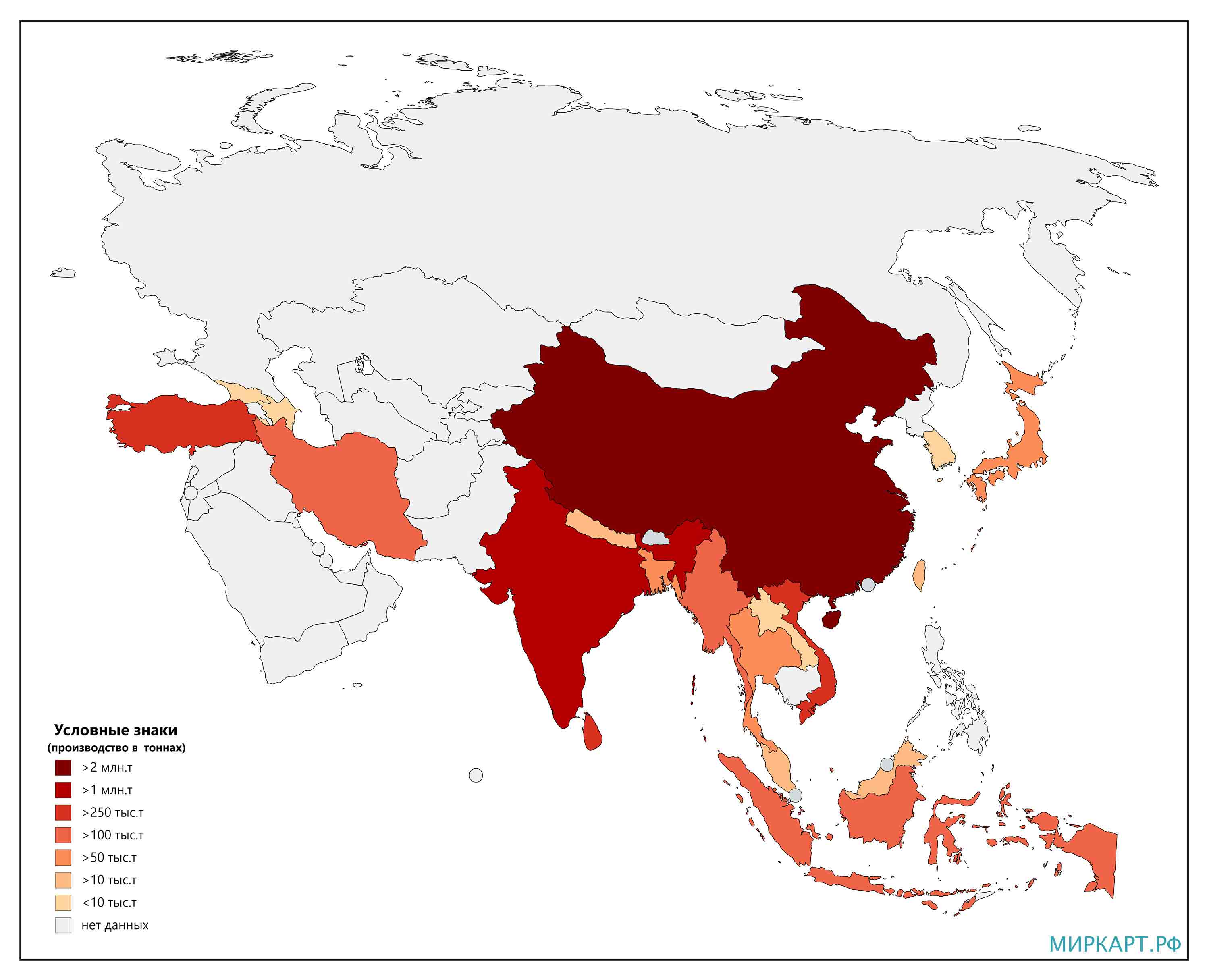 Карта производителей чая в Азии