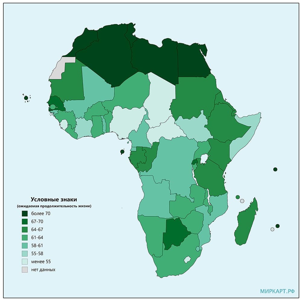 Карта продолжительности жизни в Африке