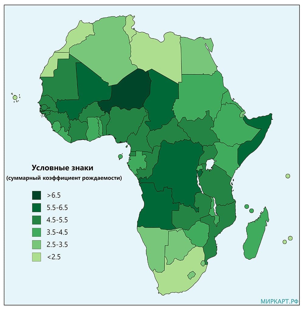 Карта суммарного коэффициента рождаемости в Африке