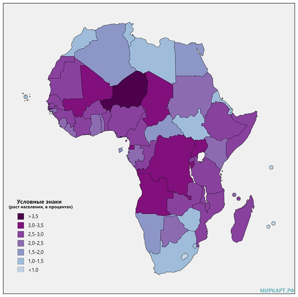 Карта роста населения в странах Африки