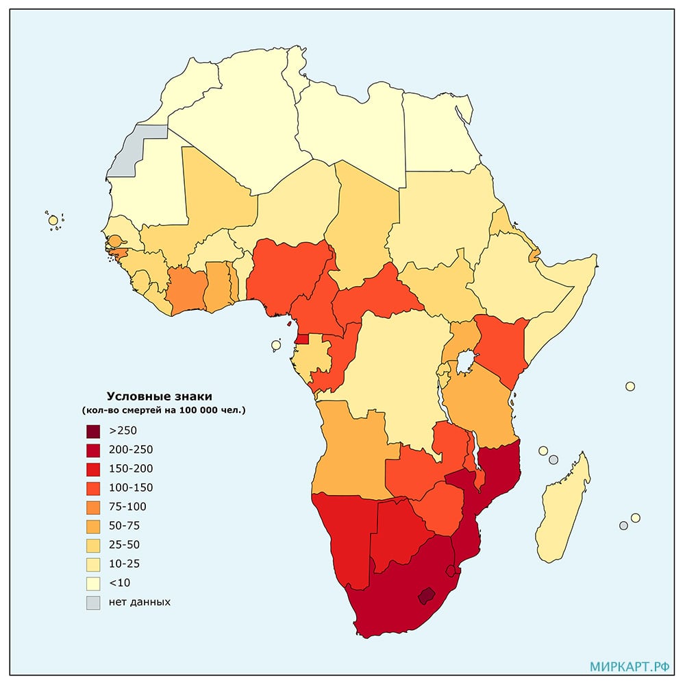 Карта смертности от ВИЧ/СПИДа в Африке