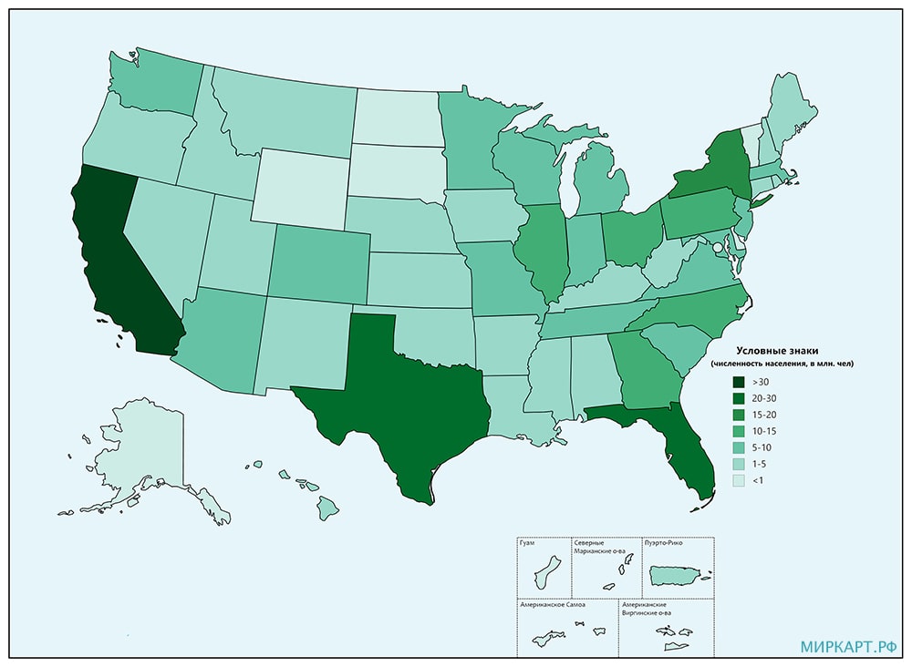 Карта численности населения США