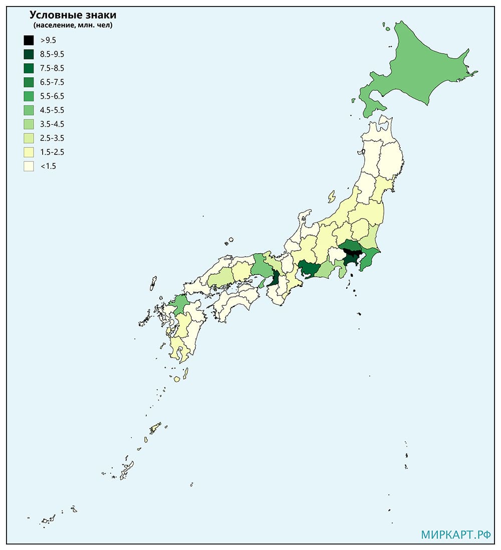 Карта численности населения Японии 