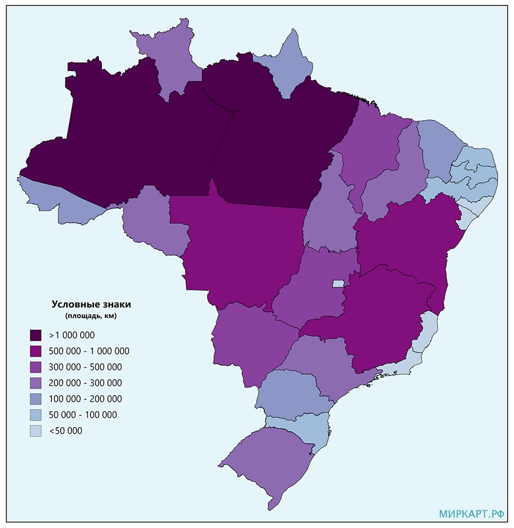 Карта площади штатов Бразилии