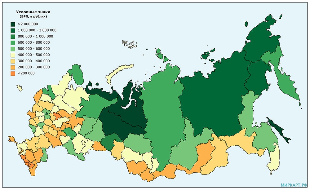 Карта валового регионального продукта в России