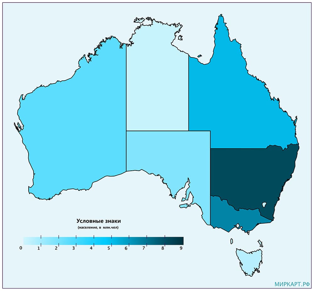 Карта штатов Австралии по населению