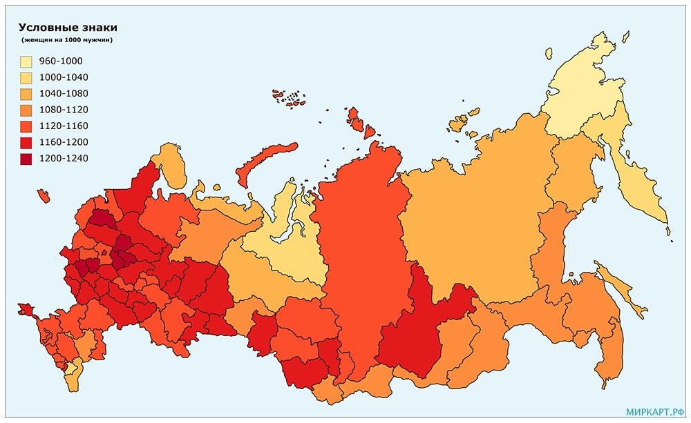 Карта соотношения женщин и мужчин в России