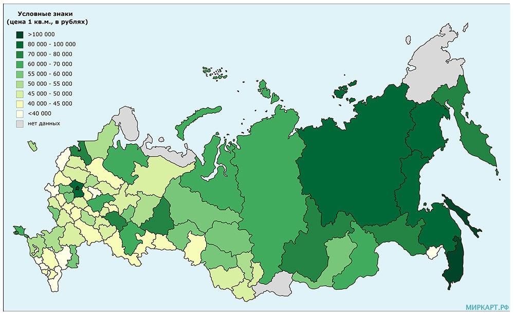 Карта стоимости жилья в России