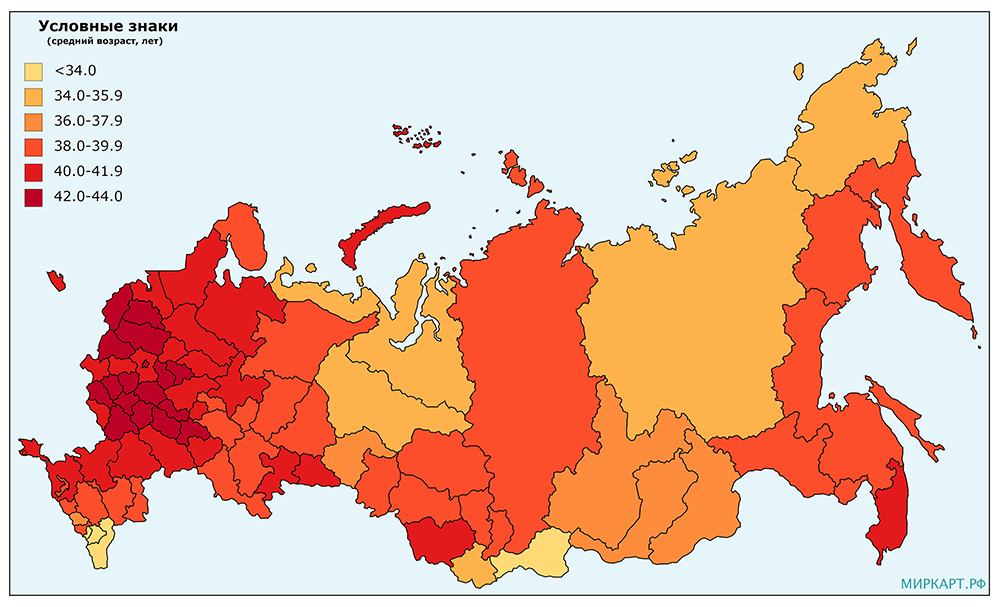 Карта России по среднему возрасту