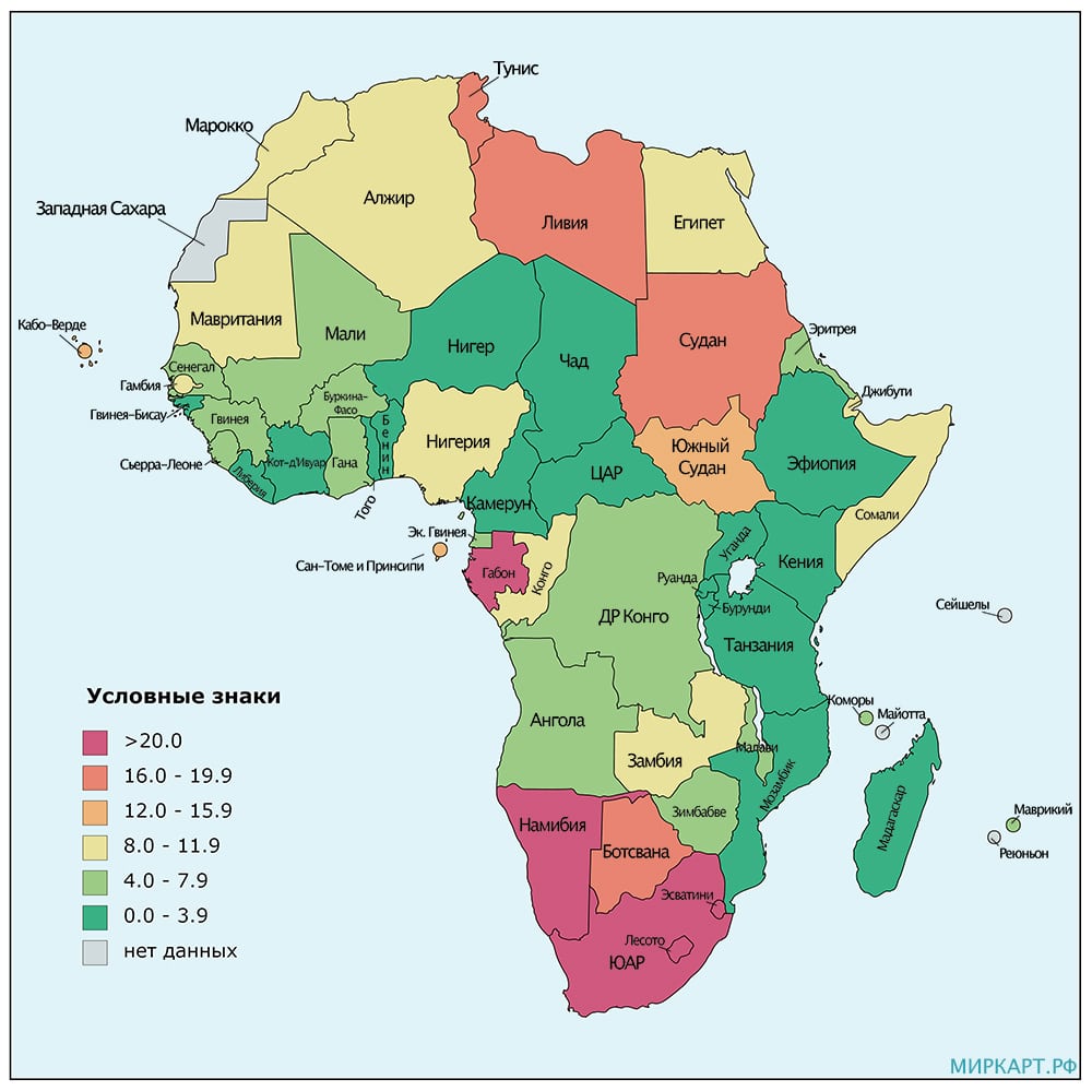 карта африки уровень безработицы