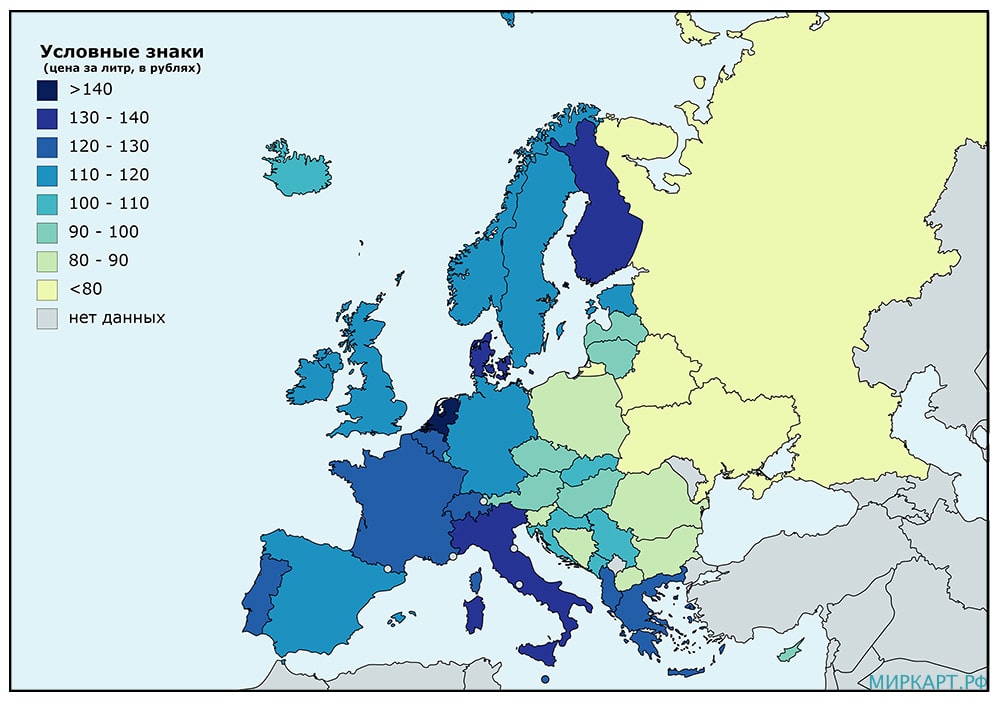 карта европы цена бензина