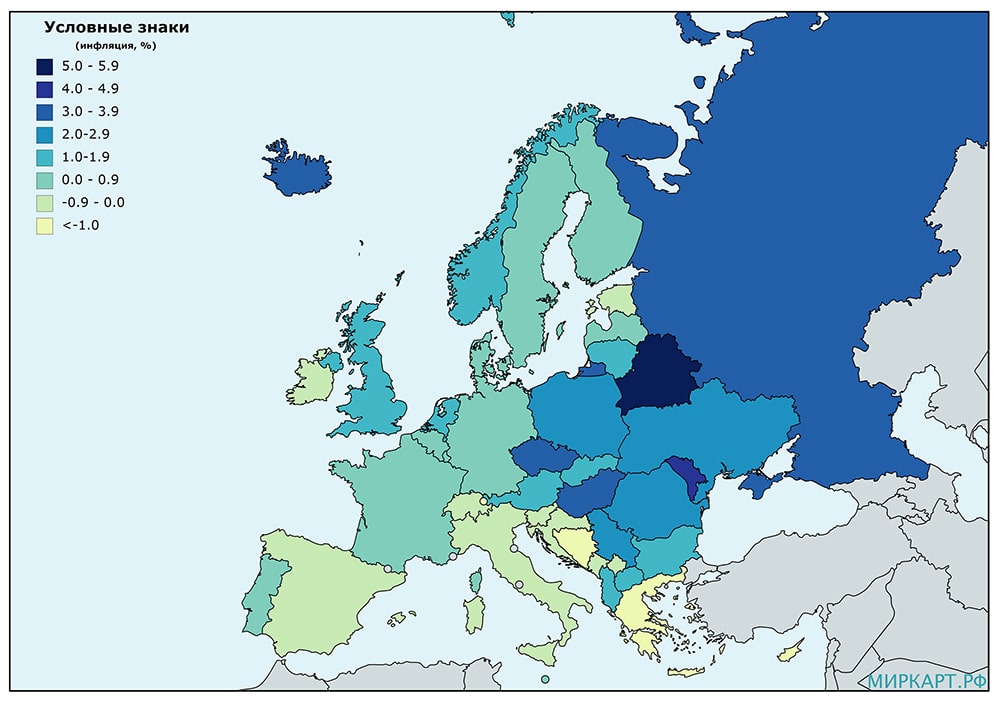 Карта уровня инфляции в Европе