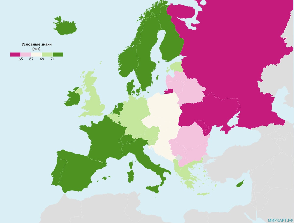 карта Европы по продолжительности здоровой жизни