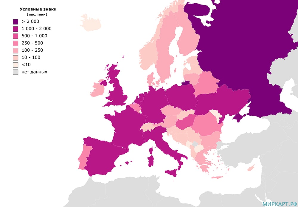 карта Европы по производству мяса птицы