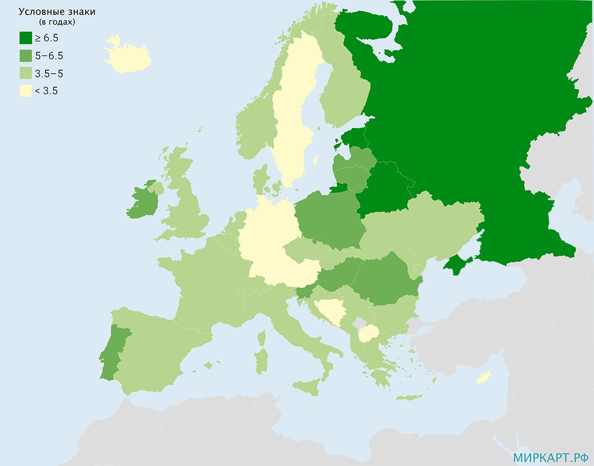 карта Европы рост продолжительности жизни по странам