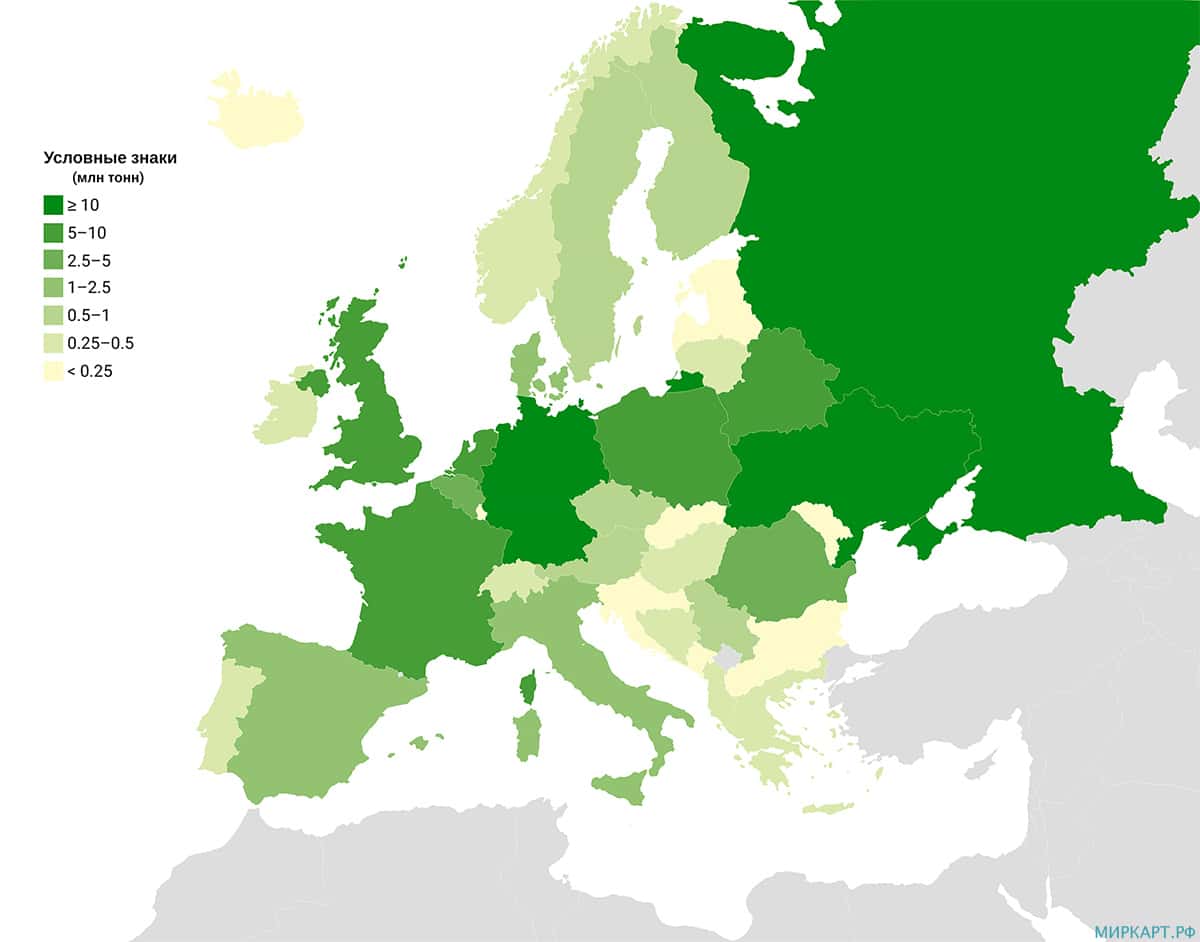 Карта урожай картофеля в странах Европы в 2019 году
