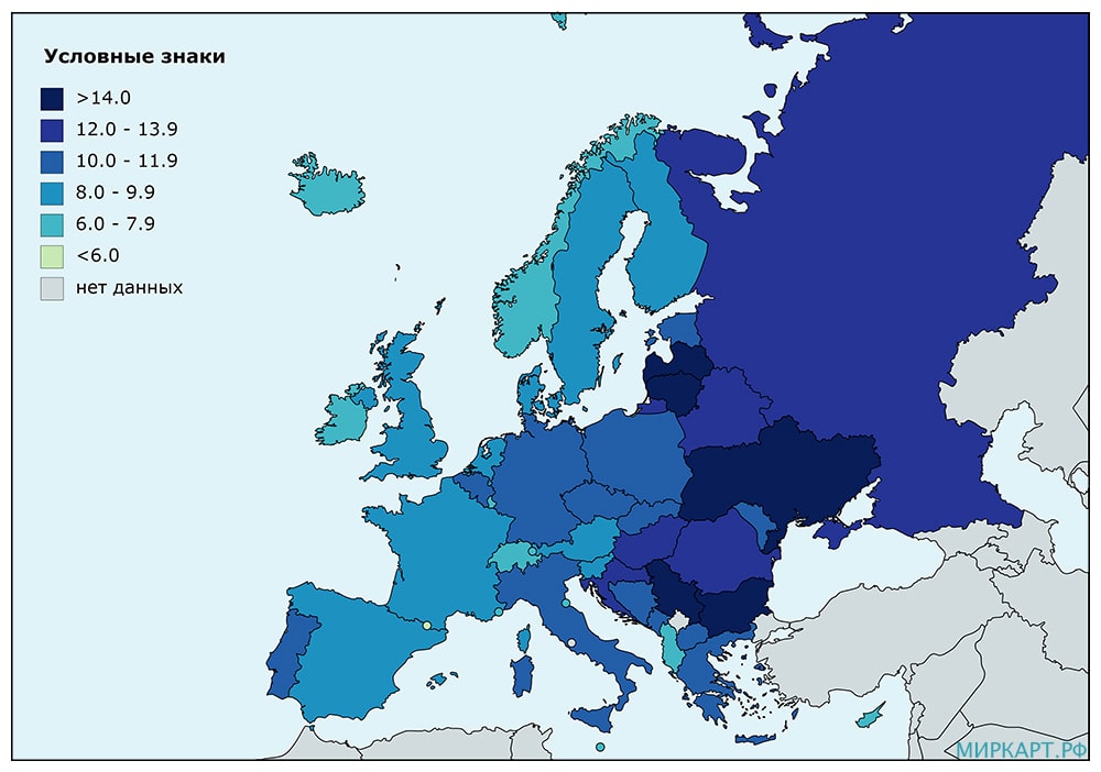 Карта Европы уровень смертности