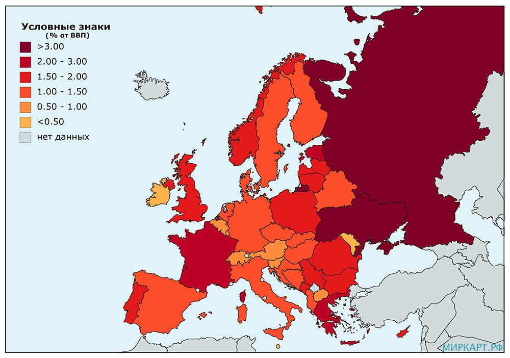 карта европы военные расходы доля ввп