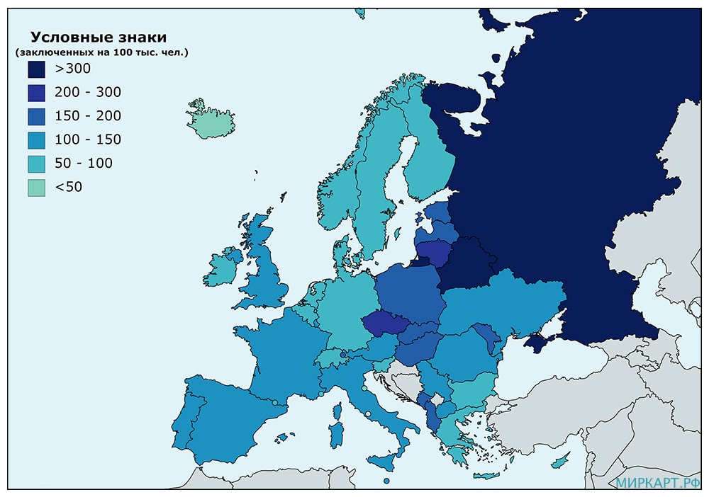 карта европы по количеству заключенных