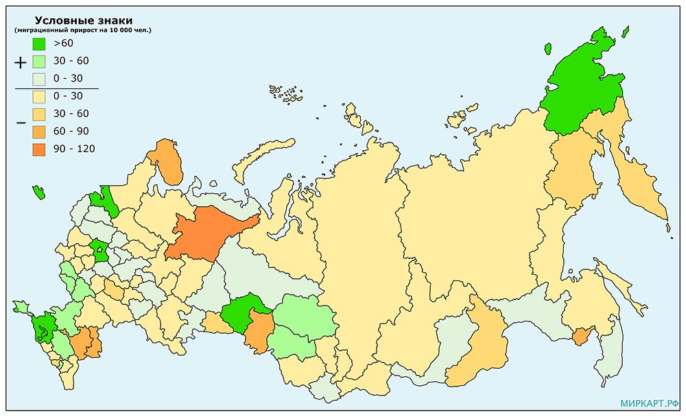 Карта миграционного прироста в России