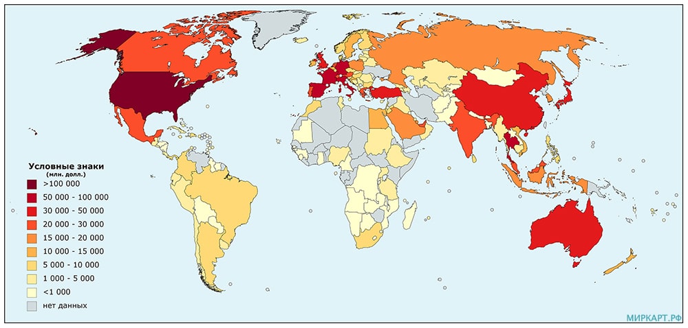 карта мира доход туризма в мире