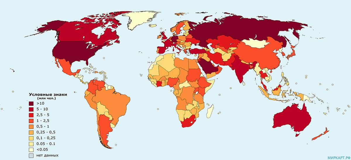 карта мира по количеству иммигрантов