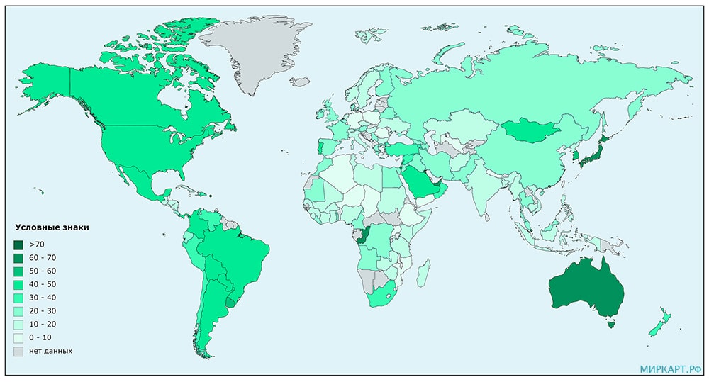 карта мира доля населений агломераций