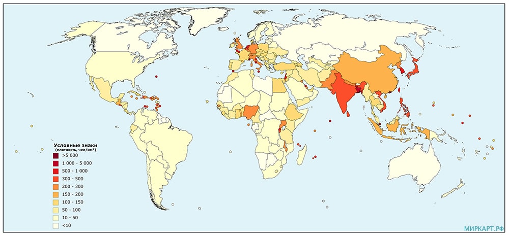 Карта мира по плотности населения