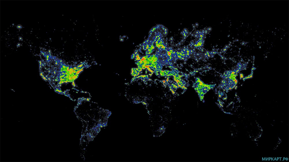карта мира по световому загрязнению