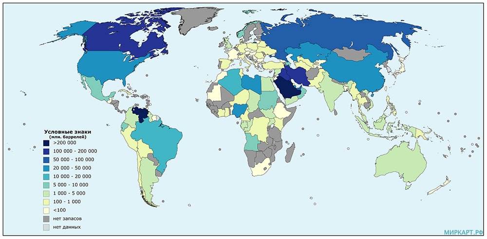 карта мира запасы нефти