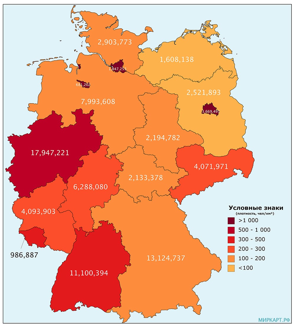 Карта Германии численность населения