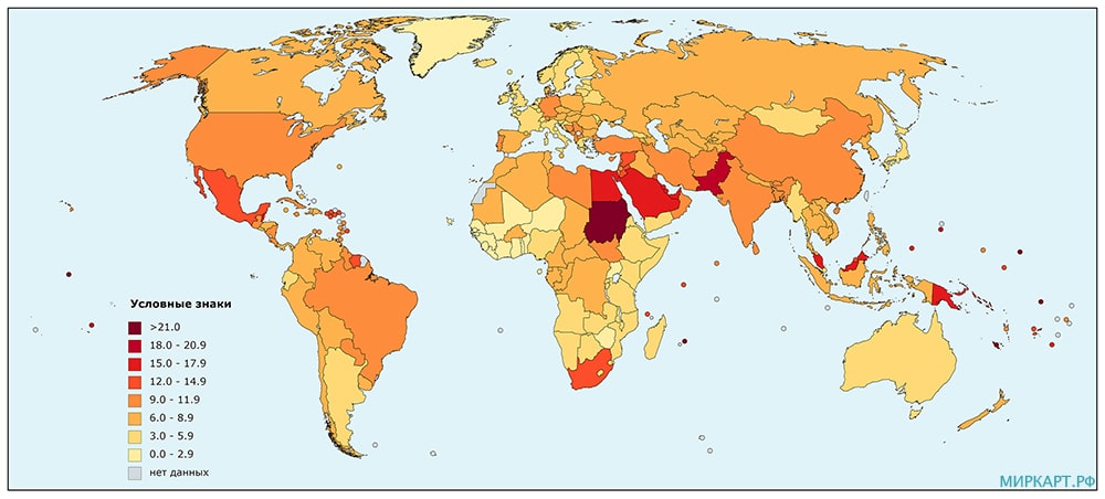 Карта распространения диабета в мире
