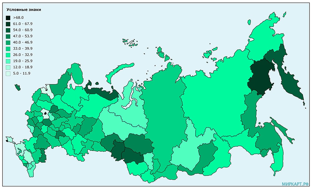 карта россии доля населения крупных городов