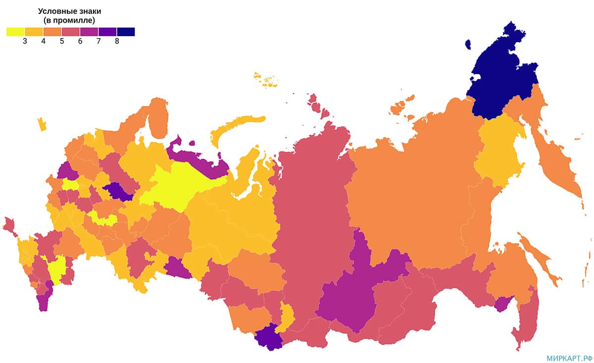 карта России по коэффициенту младенческой смертности 2020
