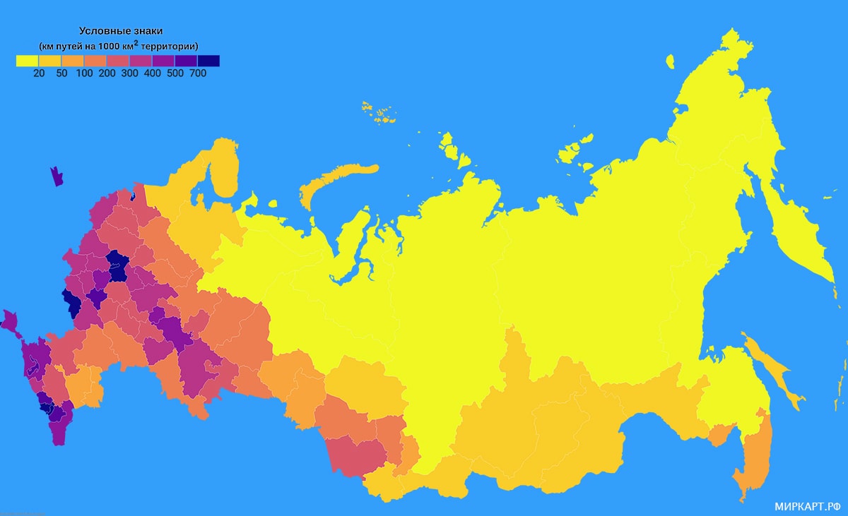 карта России по плотности автомобильных дорог