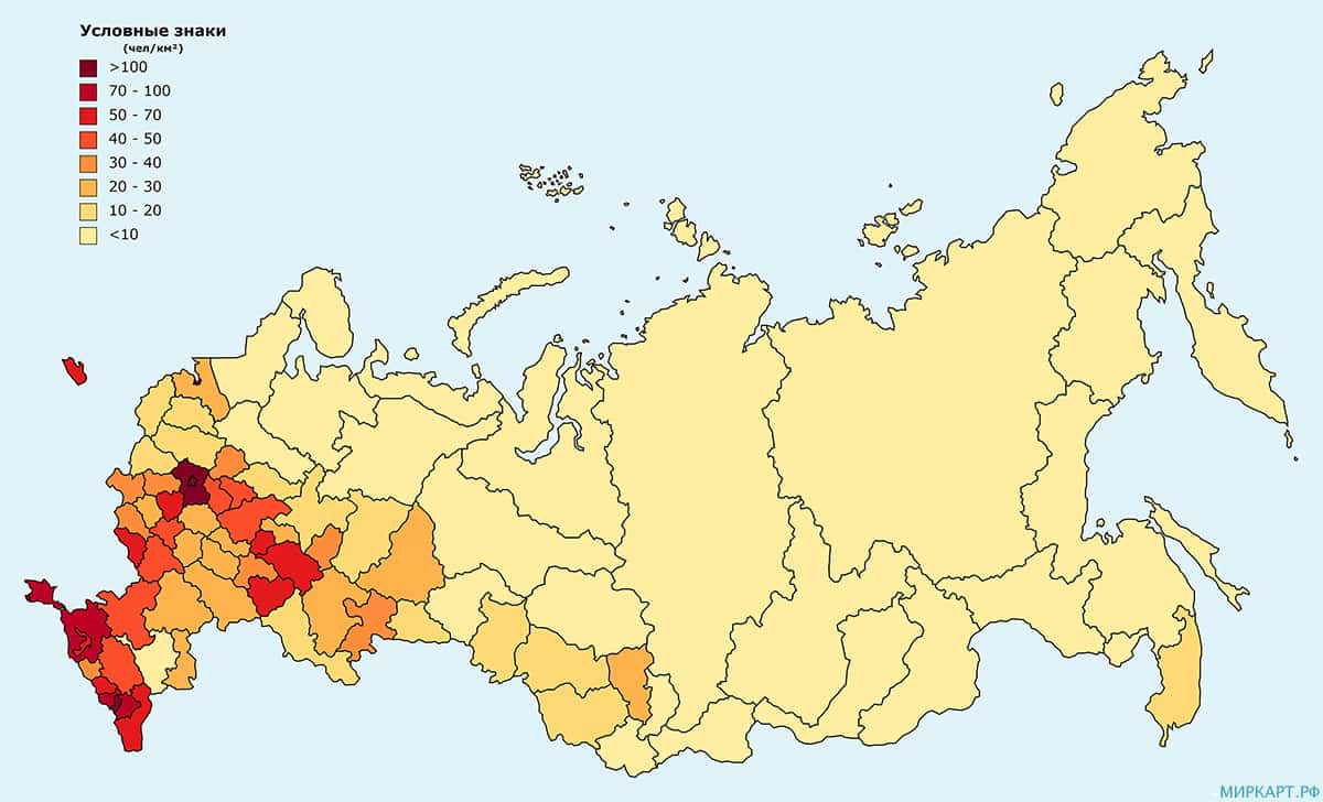 Карта России по плотности населения