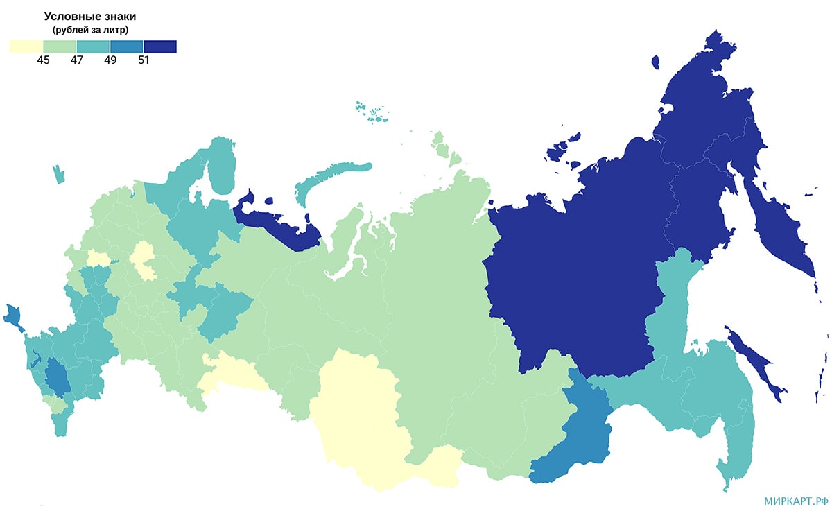карта России по цене на бензин аи-95