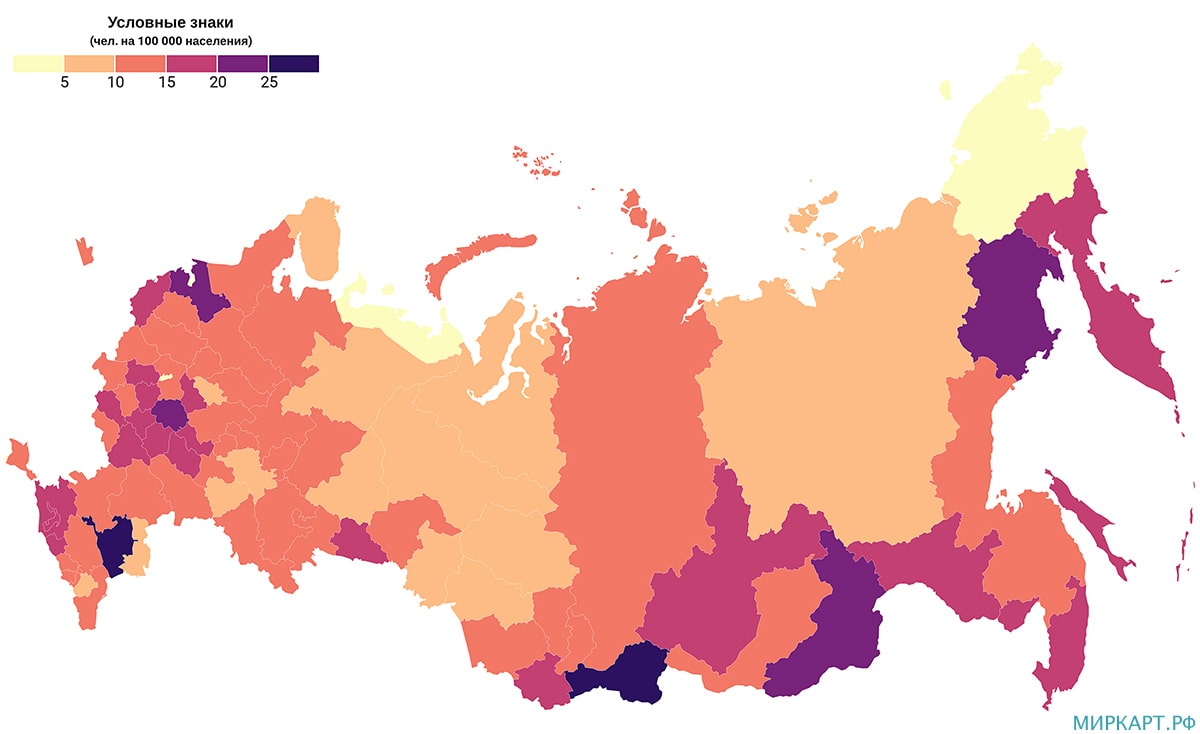 карта России число погибших в дтп по регионам