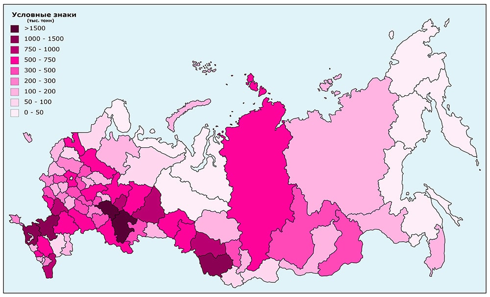 карта россии производство молока