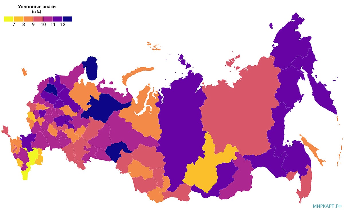 карта России по доле расходов домашних хозяйств на оплату жилищно-коммунальных услуг