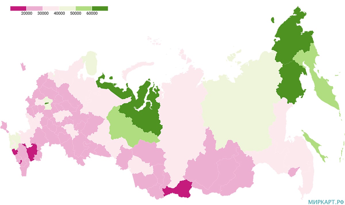 карта России среднедушевые доходы населения