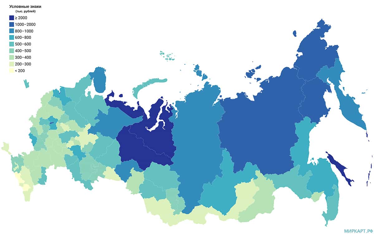 карта России по ВРП на душу населения
