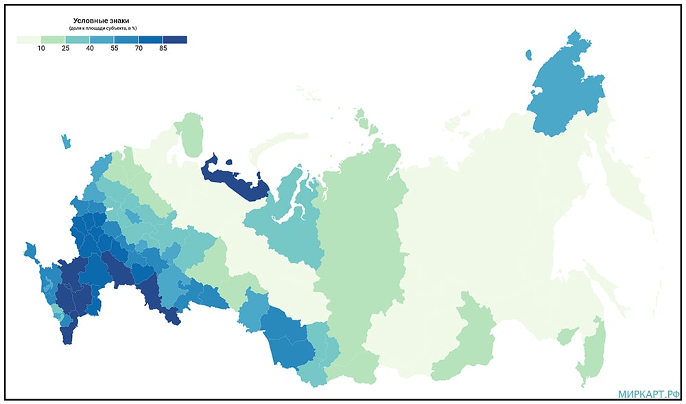 карта россии доля земель сельхоз назначения в общей площади регионов