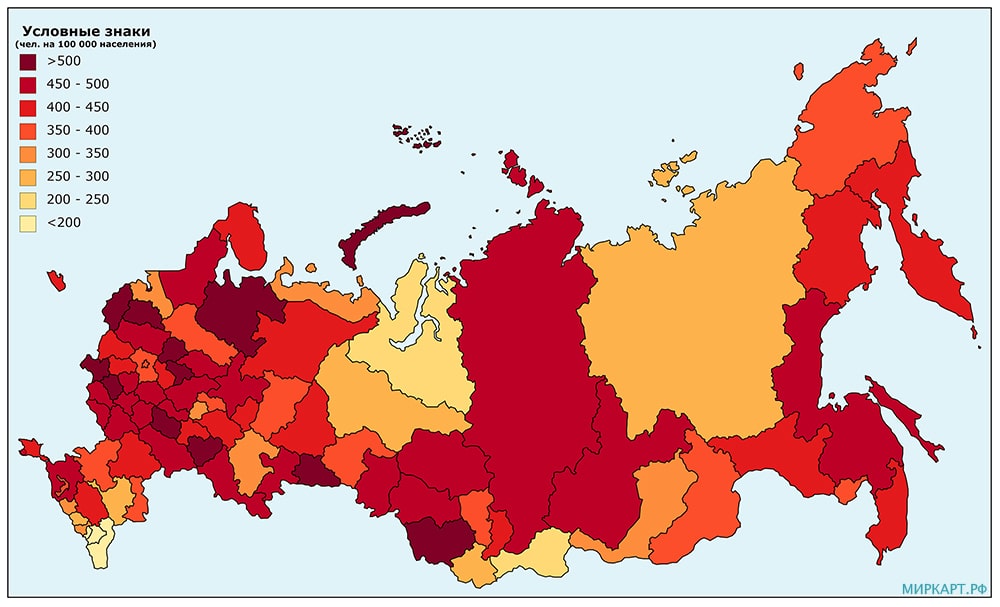 карта россии количество злокачественных образований по регионам