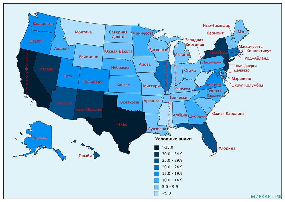 Карта США доля иностранных языков в населении