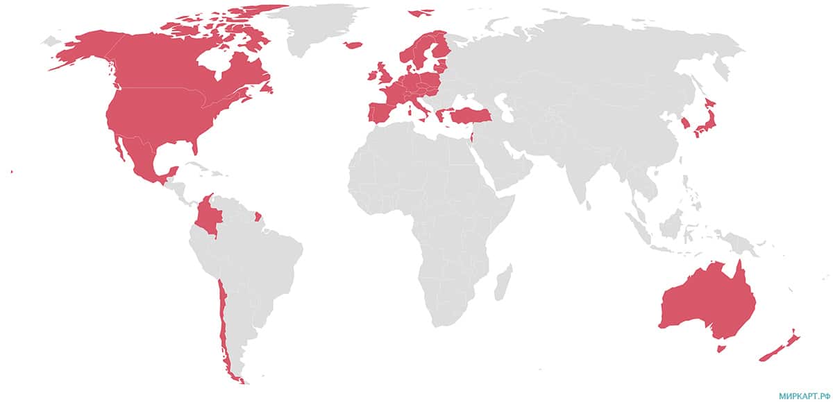 Карта страны-члены ОЭСР