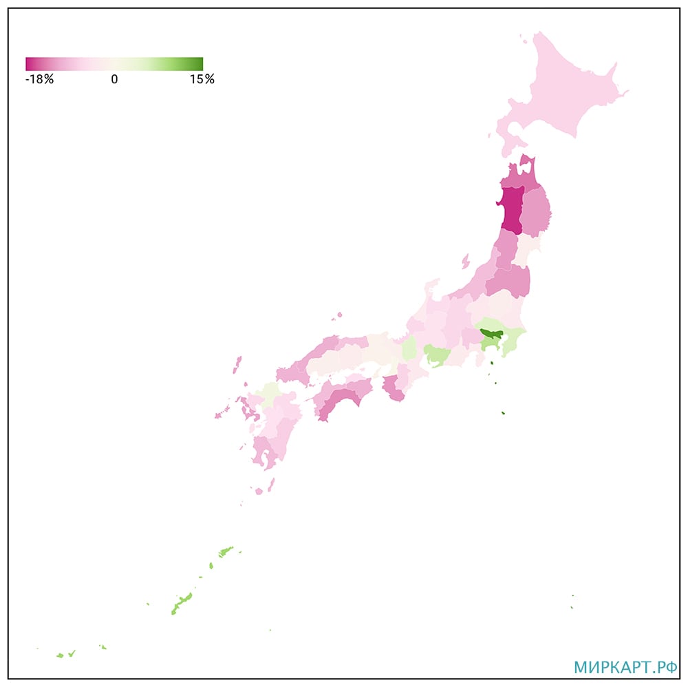 карта японии изменение численности населения 2000-2018